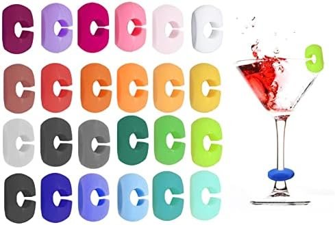 Airtailors Marqueur Silicone 24 couleurs,Marqueurs de verres à vin réutilisables Marqueurs, Pour diverses tasses, Fournitures de décoration